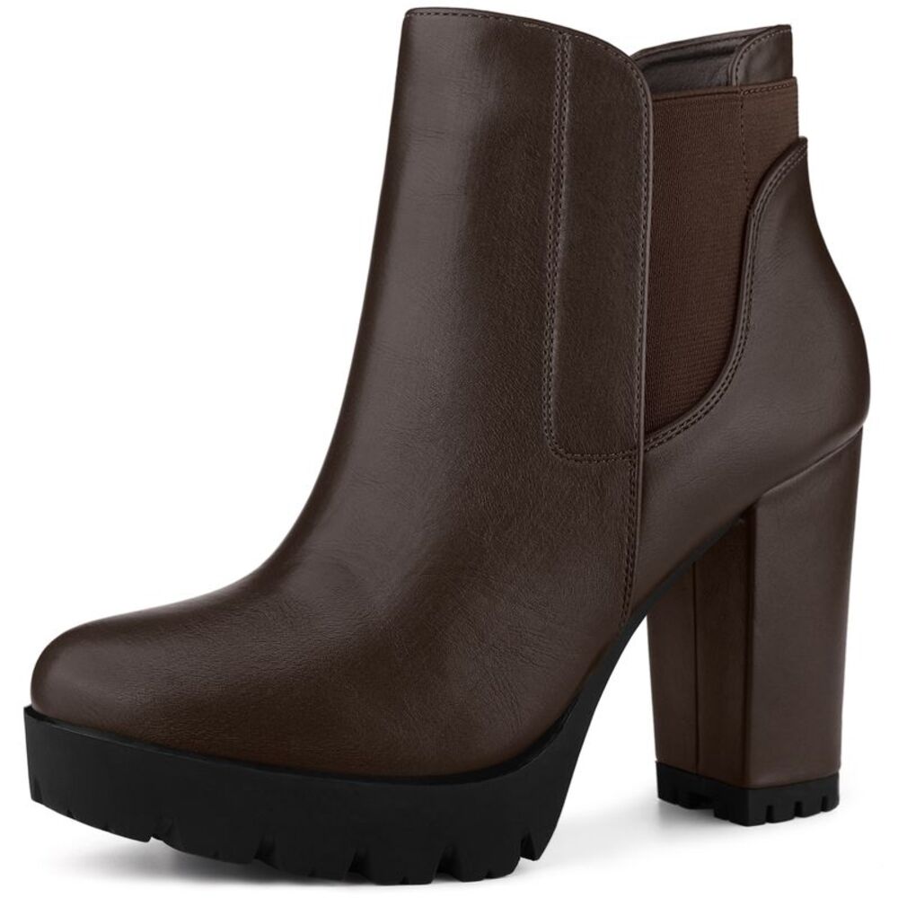 Platform Chunky High Heels Coffee Chelsea Boots